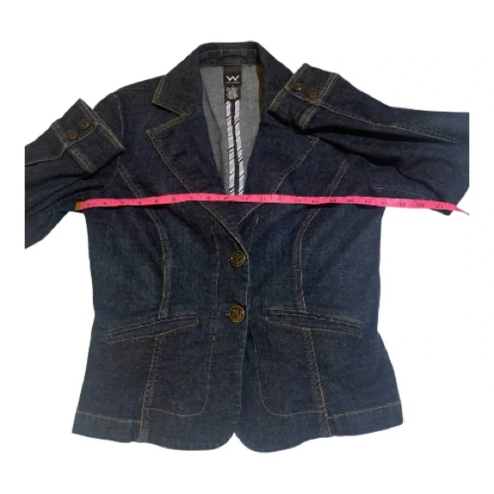 Dark Wash Long Sleeve Tailored‎ Blue Denim Jean Jacket Blazer Size 6